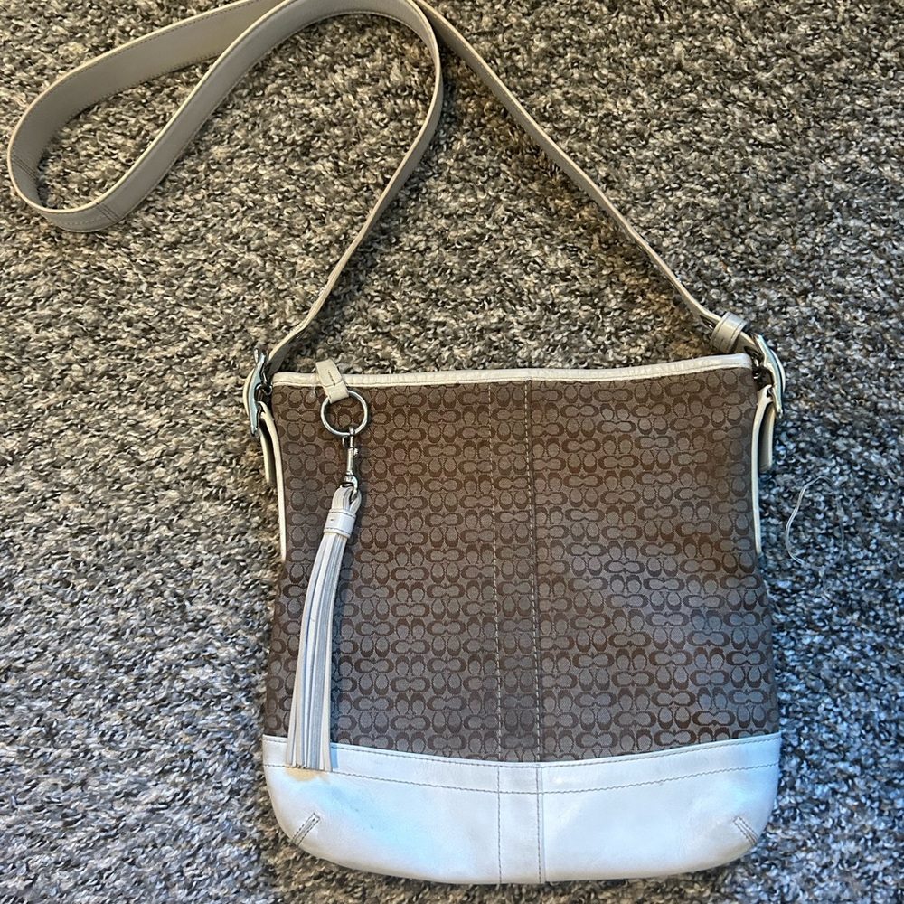 Coach Brown and White Crossbody Bag